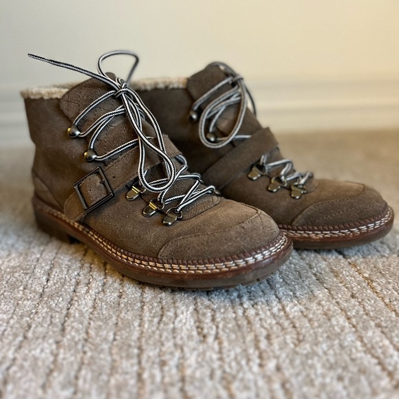 Marc Fisher Shoes - Marc Fisher Lace-Up Winter Boots - Brown Suede, Leather Upper - Women’s …